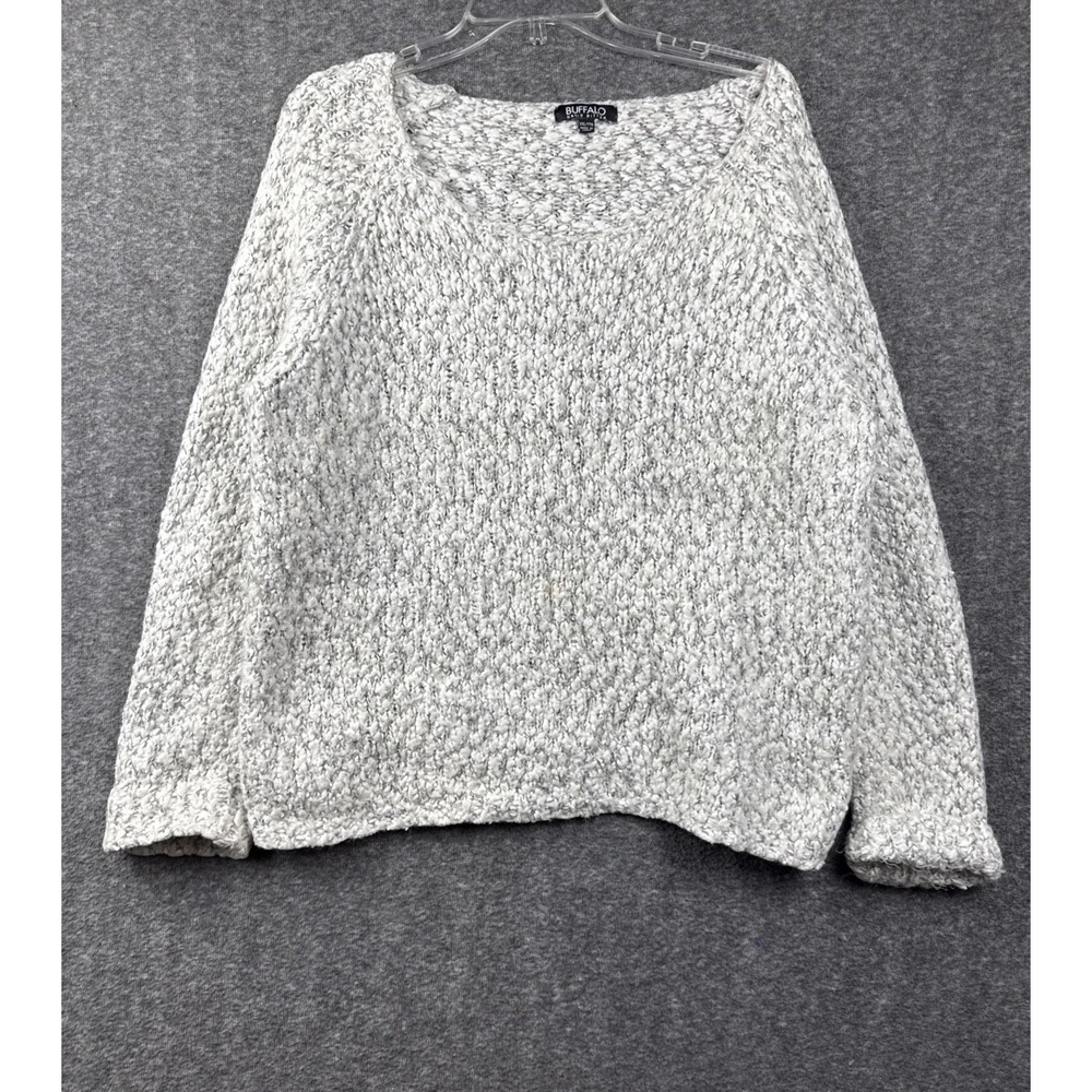 Buffalo David Bitton Sweater XXL Women Chunky Knit Marled Gray White Heavyweight